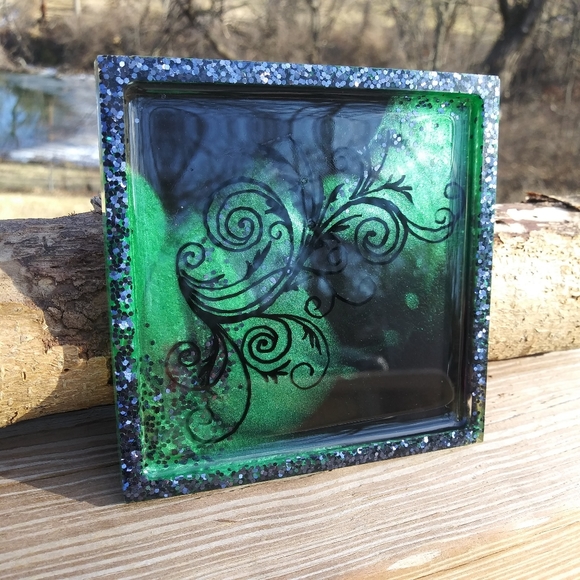 Hand Crafted Other - Hand Drawn Filigree Shiny Epoxy Resin Coaster Art